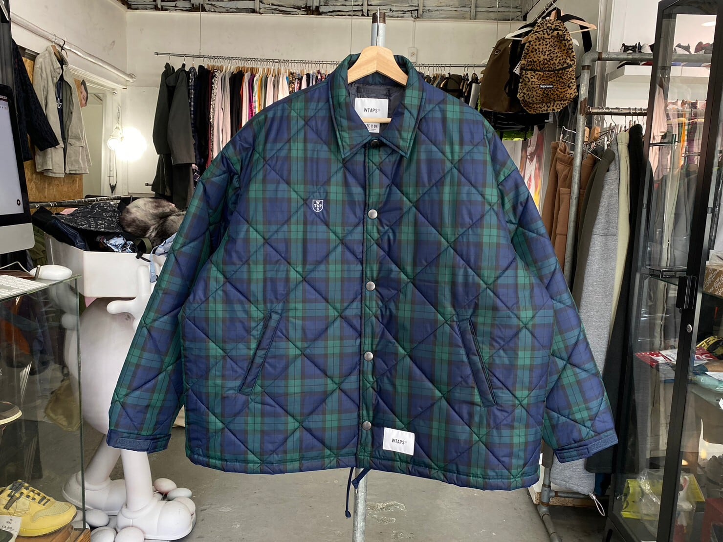 WTAPS CHIEF 02 JACKET NYLON TAFFETA TEXTILE GREEN CHECK 04 222TQDT  