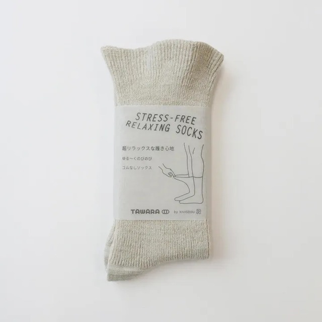 リブ ゴムなしクルーソックス