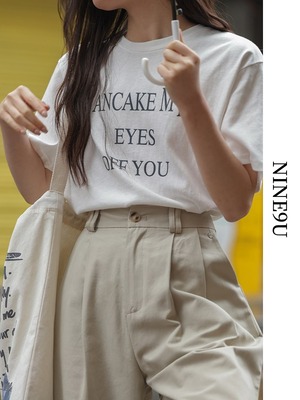 letter casual crew-neck t-shirt 2color【NINE7846】