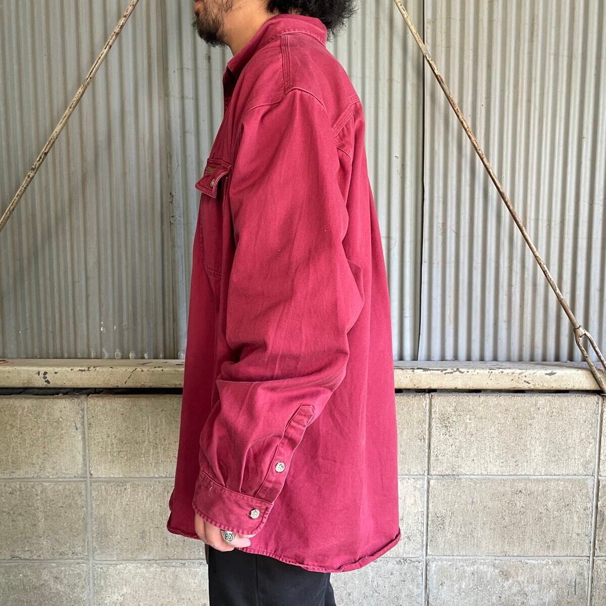 カーハート　赤　長袖シャツ 楽天市場】【中古】【古着】 carhartt コットン長袖シャツ サイズ表記