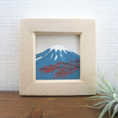 【日本画ポスター】富士山と紅葉 絵画 ミニアートパネル ミニ額付き