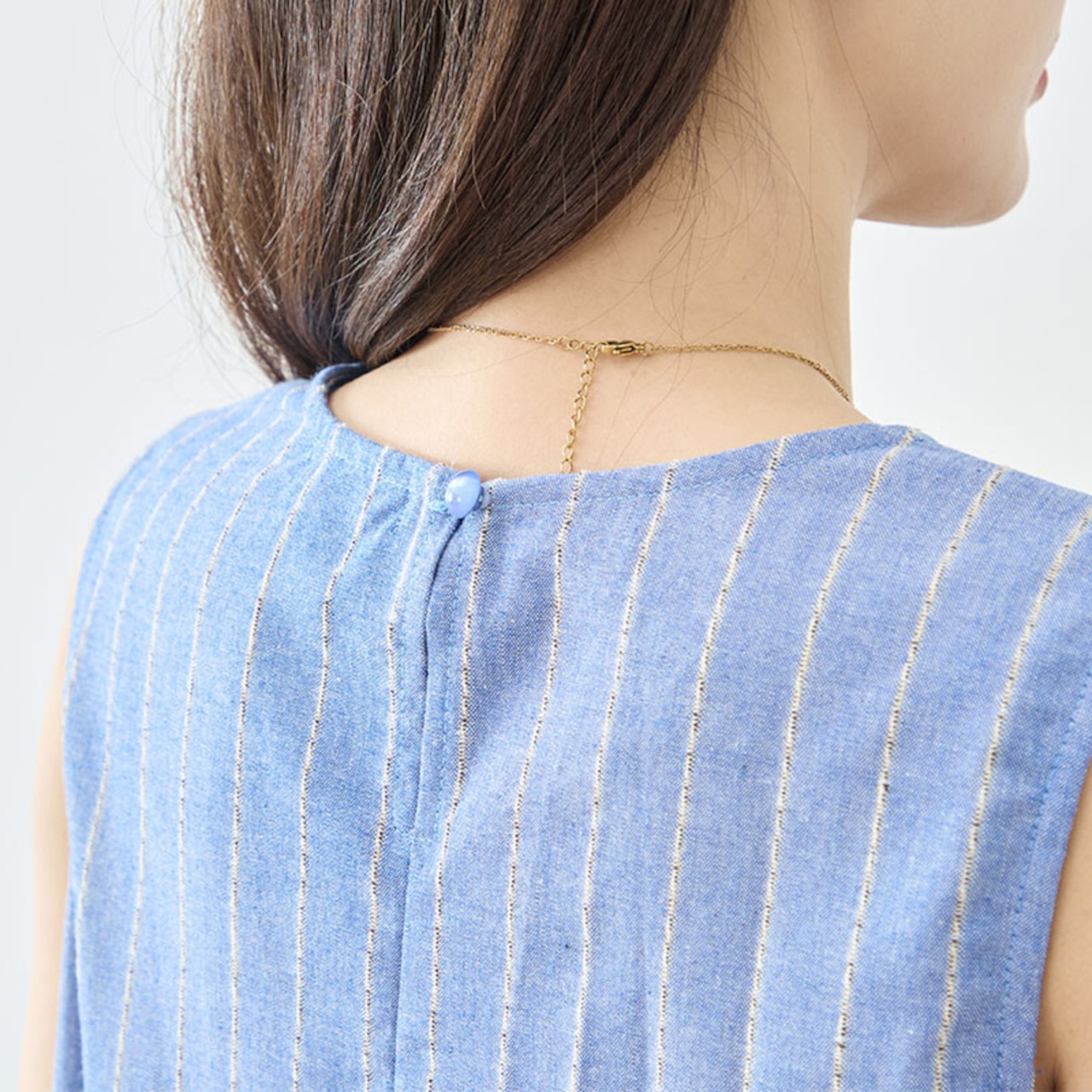 TRUBE Aラインノースリーブコットンマキシワンピース【M~L】ブルー