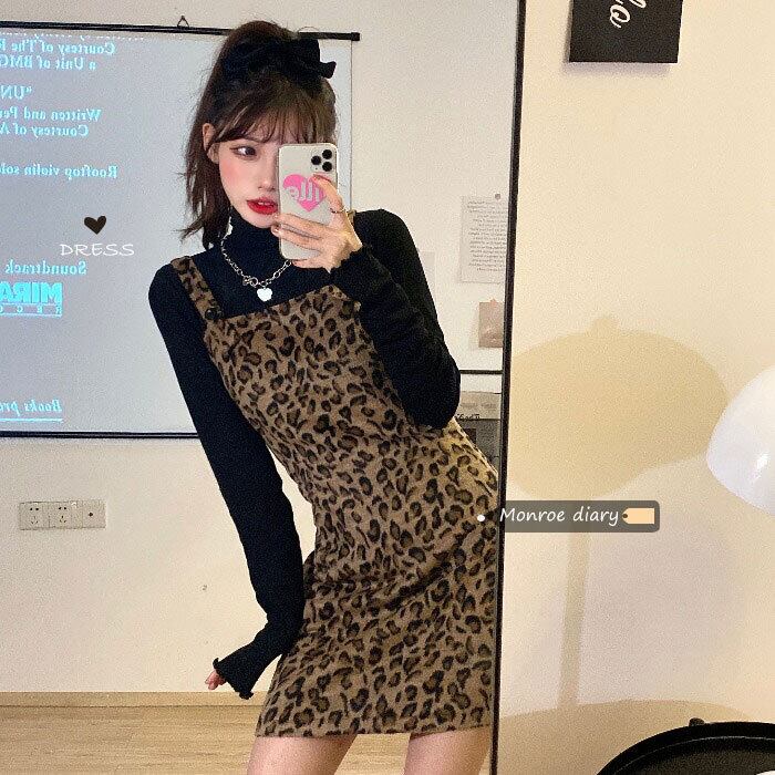 レオパードプリント柄ドレス スプリングスカート スタンダードショート レトロ 春物 モンロー50266971924