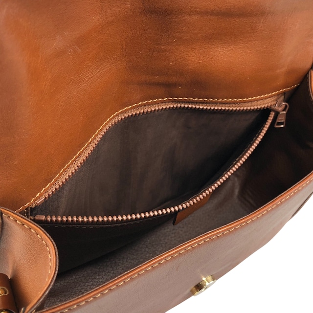 CELINE セリーヌ ショルダーバッグ ブラウン ガンチーニ レザー フラップ vintage ヴィンテージ オールド 4x8mbp