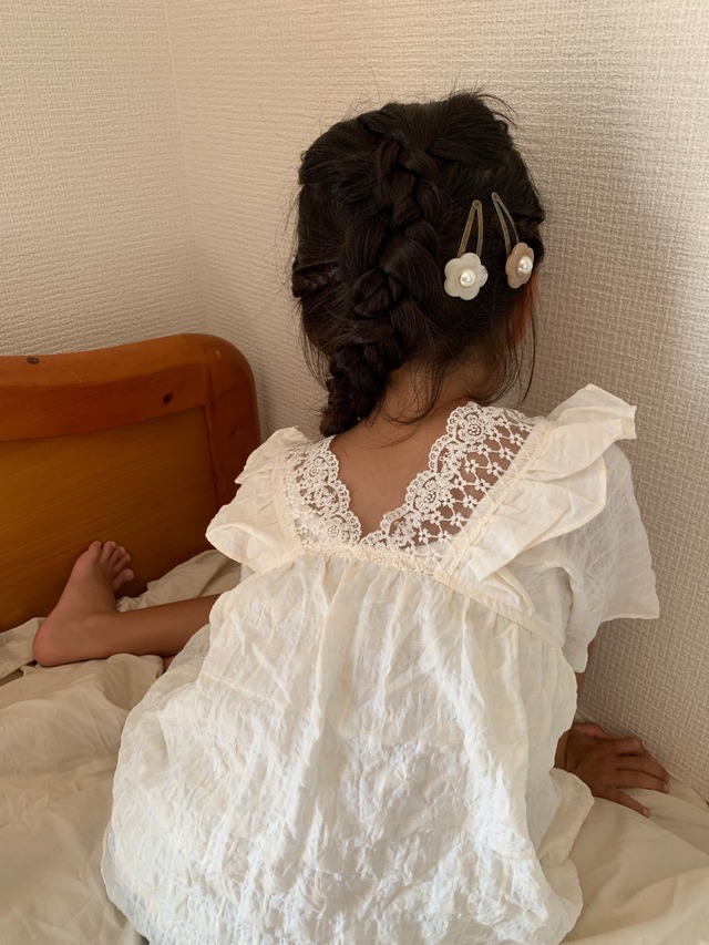 ラスト１点 80【即納】tops レース襟 肩フリル コットンブラウス M3029