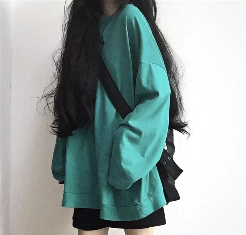 ルーズトップス レディーススプリングカラーロングラウンドネックスタイルTシャツ ストリート 春物 Oネック ピュア ケッペル23773117055