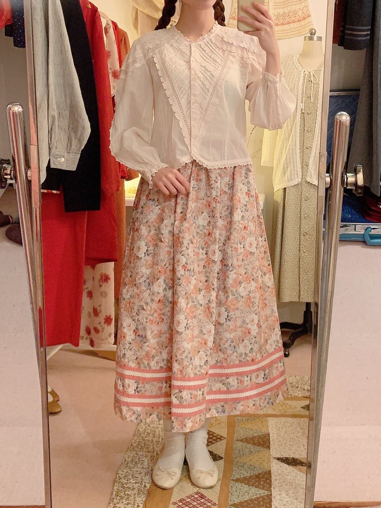 60s pink flower tape skirt