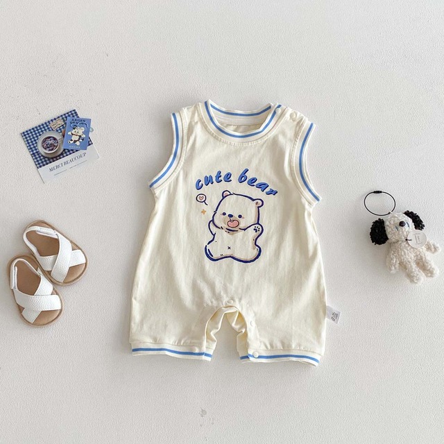 【BABY】ハイファイブくまノースリーブロンパース - 9