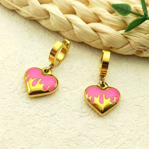 ペンダント ピアス  ステンレス ビンテージ ゴールド ドロップ カラス ピンク ハート 揺れる LOVE レディース メンズ