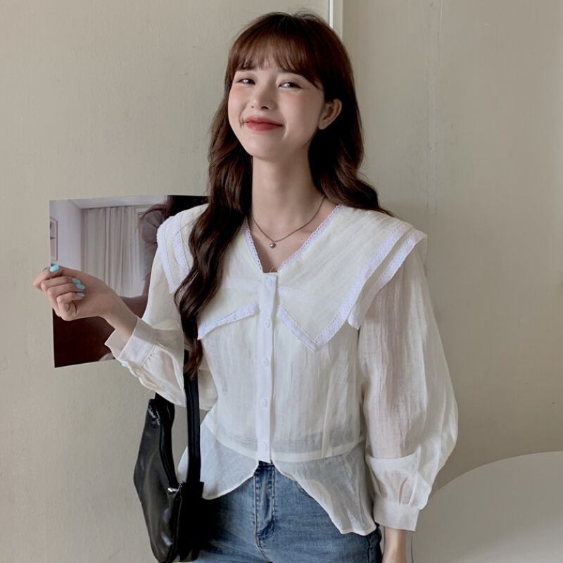 カラーシャツ スプリングオータムホワイト ロング 春物 秋物 1号婦人96362959789