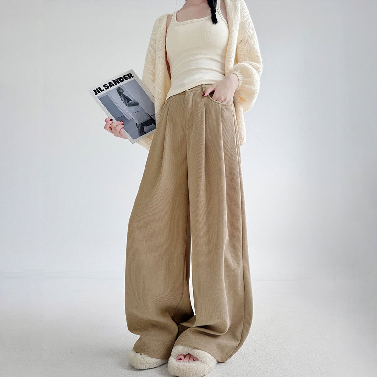 コーデュロイ ワイドパンツ レディース 春秋冬 韓国 きれいめ 大人 カジュアル シンプル ゆったり リラックス 体型カバー タック入り パンツ 厚手 大人可愛い 大人女子