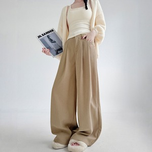 コーデュロイ ワイドパンツ レディース 春秋冬 韓国 きれいめ 大人 カジュアル シンプル ゆったり リラックス 体型カバー タック入り パンツ 厚手 大人可愛い 大人女子