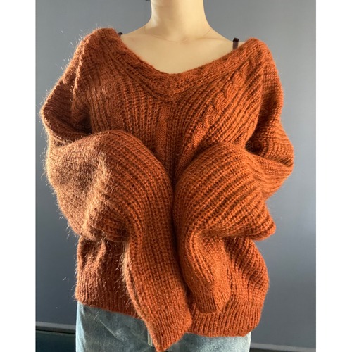 MOHAIR terra-cotta vneck knit