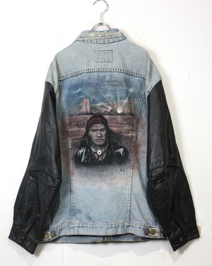 【Caka act2】“Lee” Leather Switching × Hand Paint Custom Vintage Denim Jacket