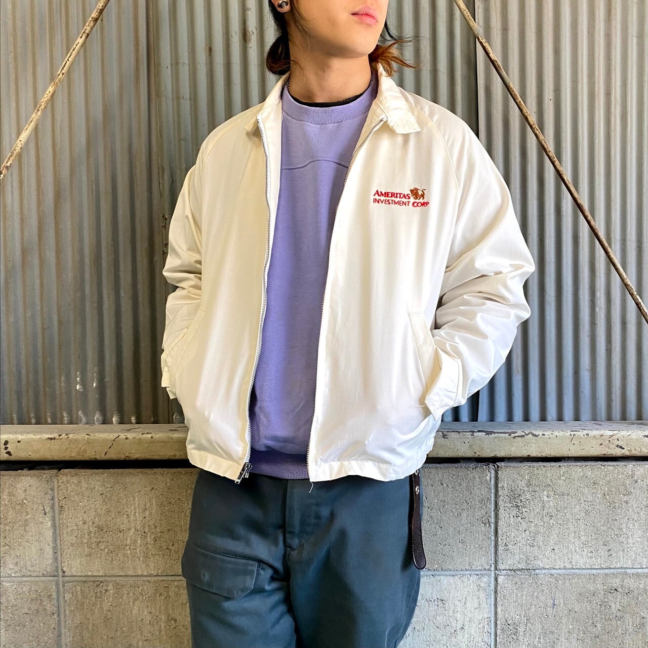 80年代 Usa製 Pla Jac By Dunbrooke 企業ロゴ刺繍 スイングトップ メンズl相当 古着 ハリントンジャケット 80s ヴィンテージ ビンテージ 生成り オフホワイト 白 ブルゾン ジャケット Al2110 Cave 古着屋 公式 古着通販サイト