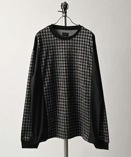 MMMM Side flannel switching crew neck Houndstooth pattern (BLK) 14025M24