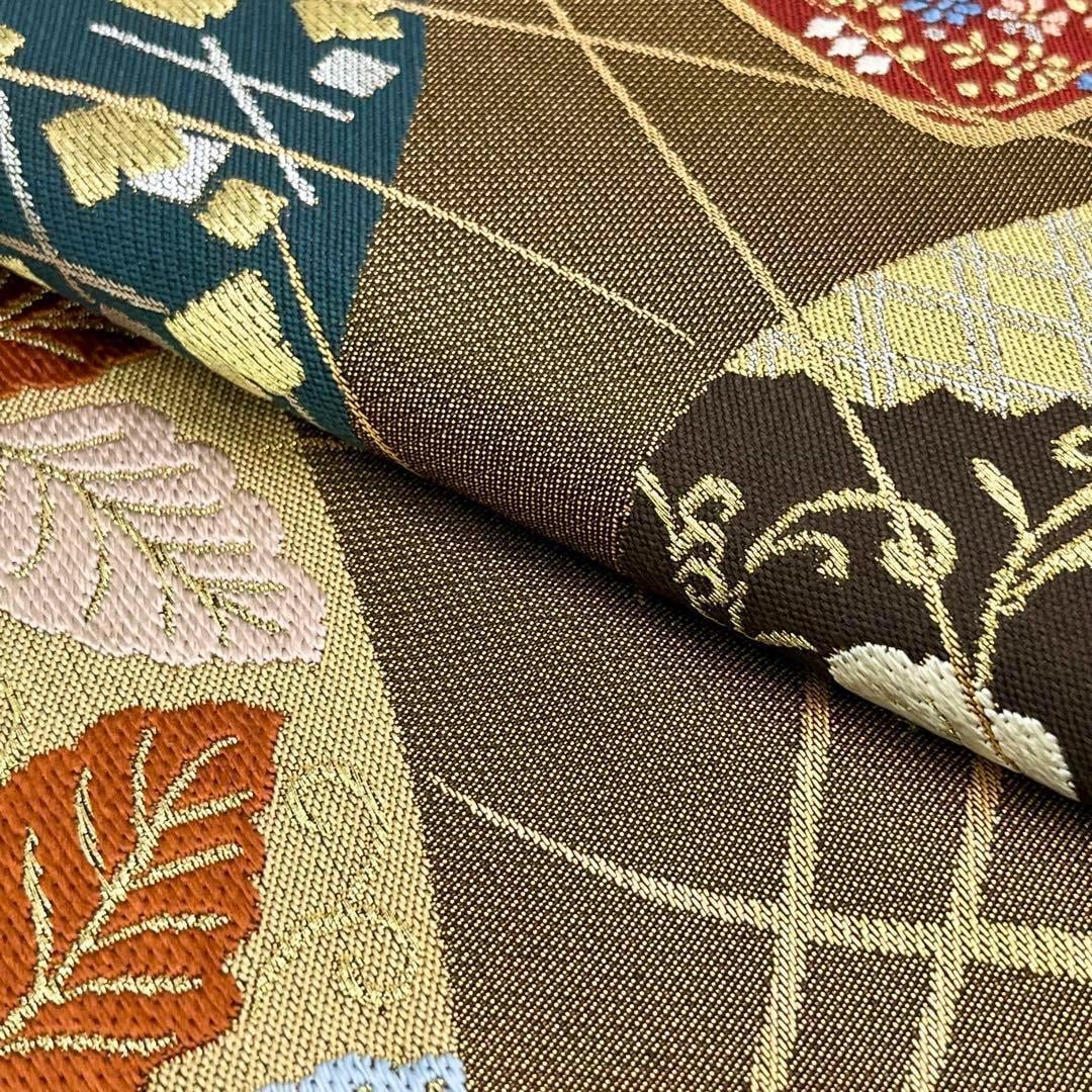 袋帯 盛岡名月椀 花柄 野菜柄 壁土色 O-3674 | リユース着物わびさび 