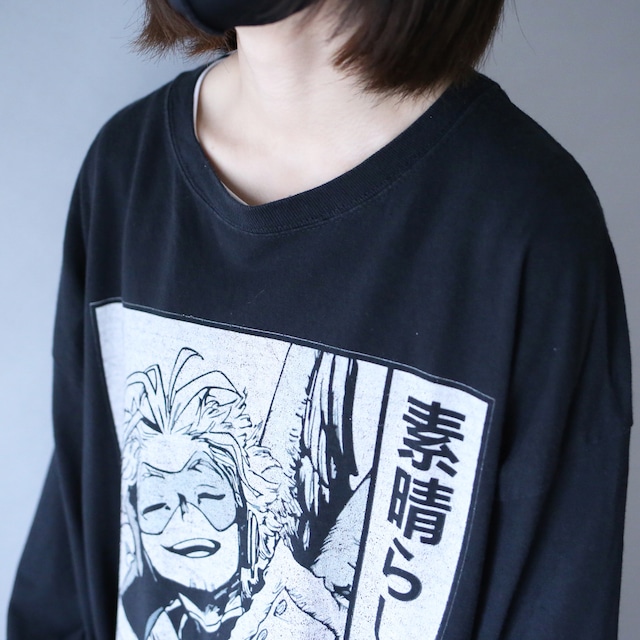 "ヒロアカ×ホークス"" box printed XXL over silhouette l/s tee