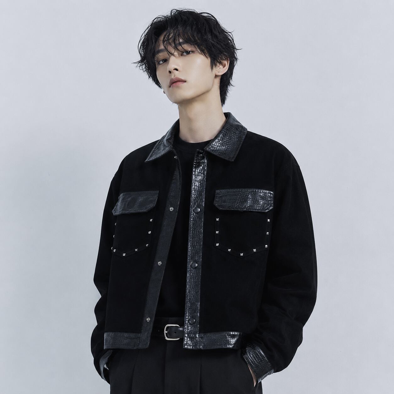 Crocodile like patchwork lapel jacket 0003