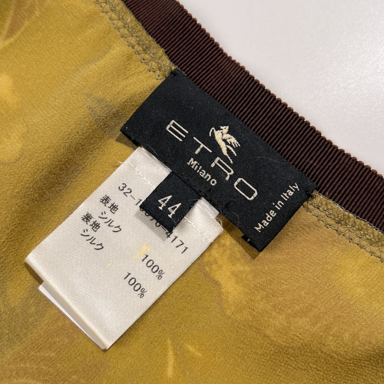 ETRO エトロ 総柄 シルク100% ロング スカート シースルー サイズ 44 /イエローグリーン系/イタリー製/エトロファーイースト