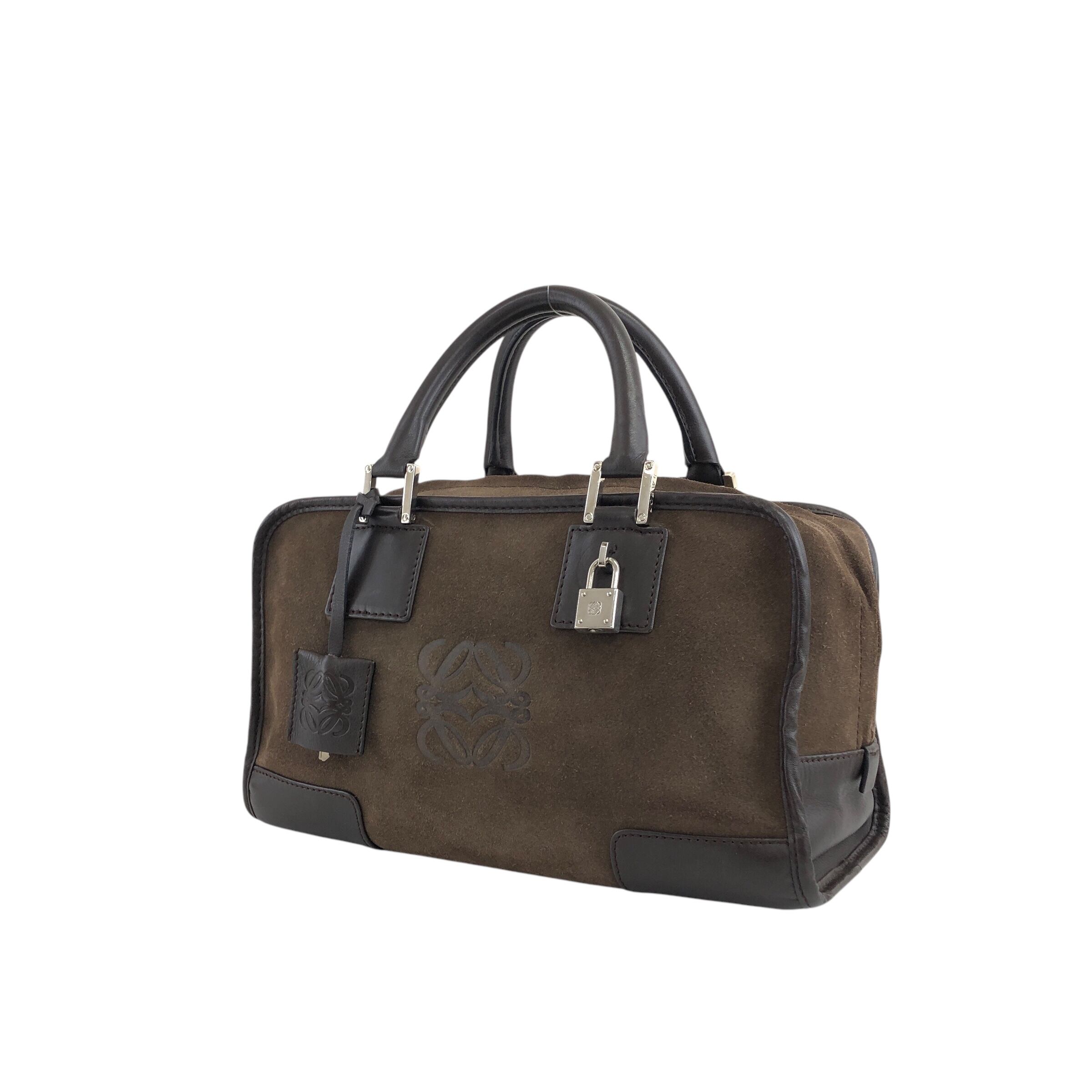 LOEWE ロエベ アマソナ28 ハンドバッグ ブラウン アナグラム スエード