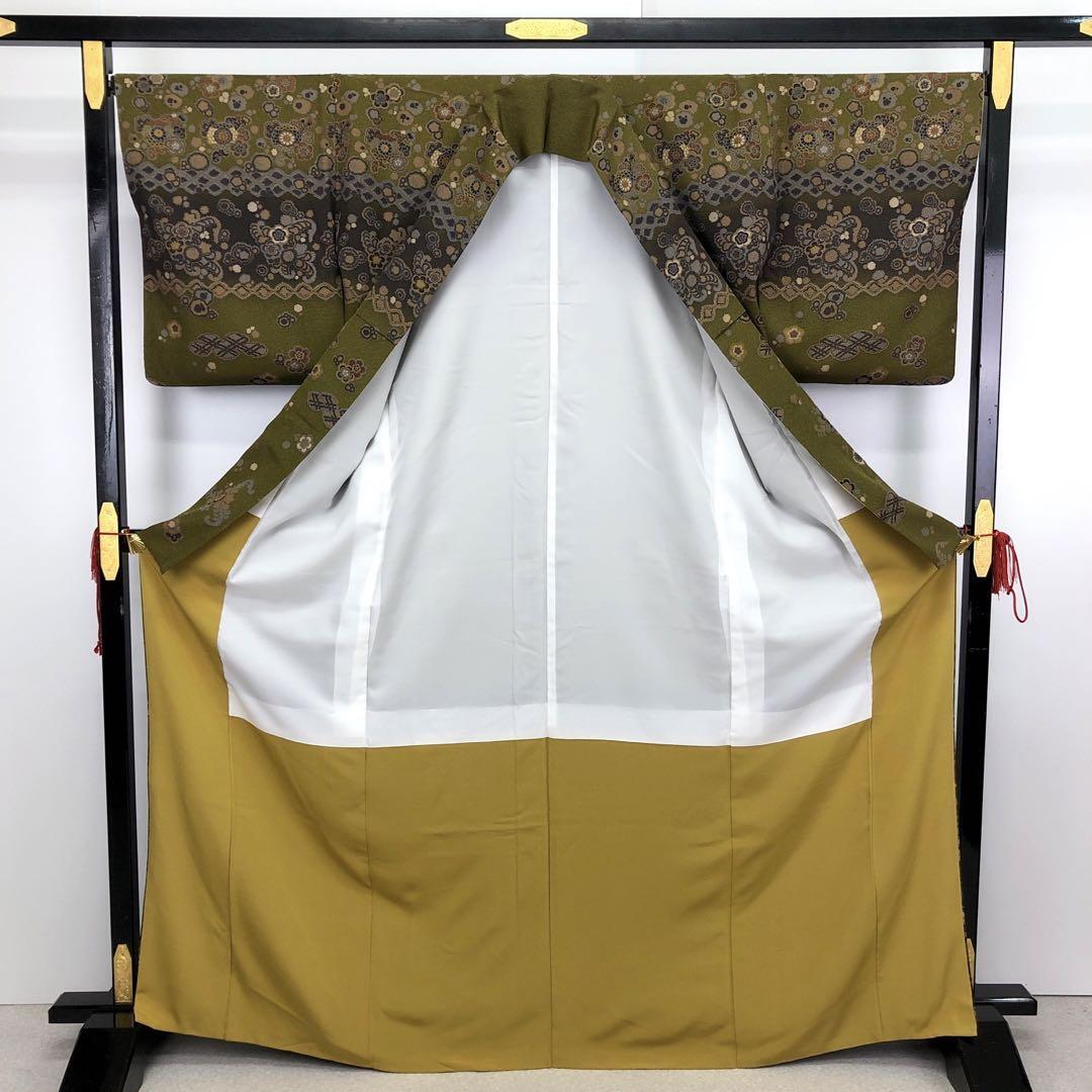 K-3009 訪問着 美しい総柄花模様 縮緬 利休茶色 トールサイズ