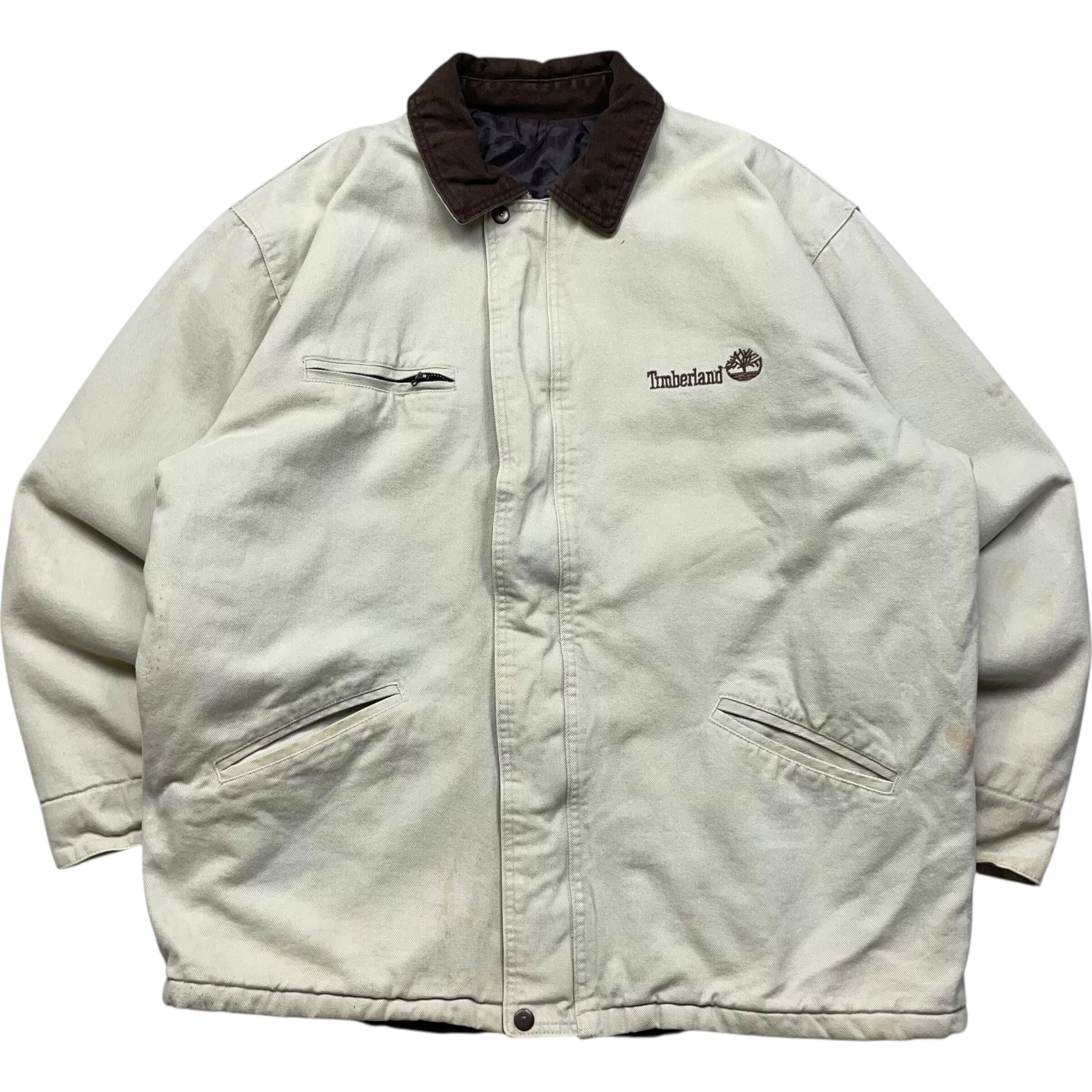 《L》Timberland ティンバーランド ダックジャケット ワークジャケット 刺繍 ワンポイント 裏地キルティング ベージュ no.9543