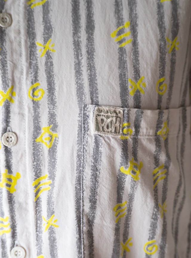 "PCH" 1990s Abstract symbol stripe shirt