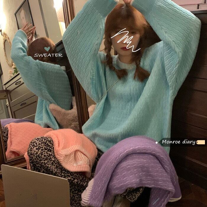 スタイルルーズプルオーバー セーター オータムウィンターラウンドネックトップス コート ロング 秋物 冬物 Oネック モンロー99073011600
