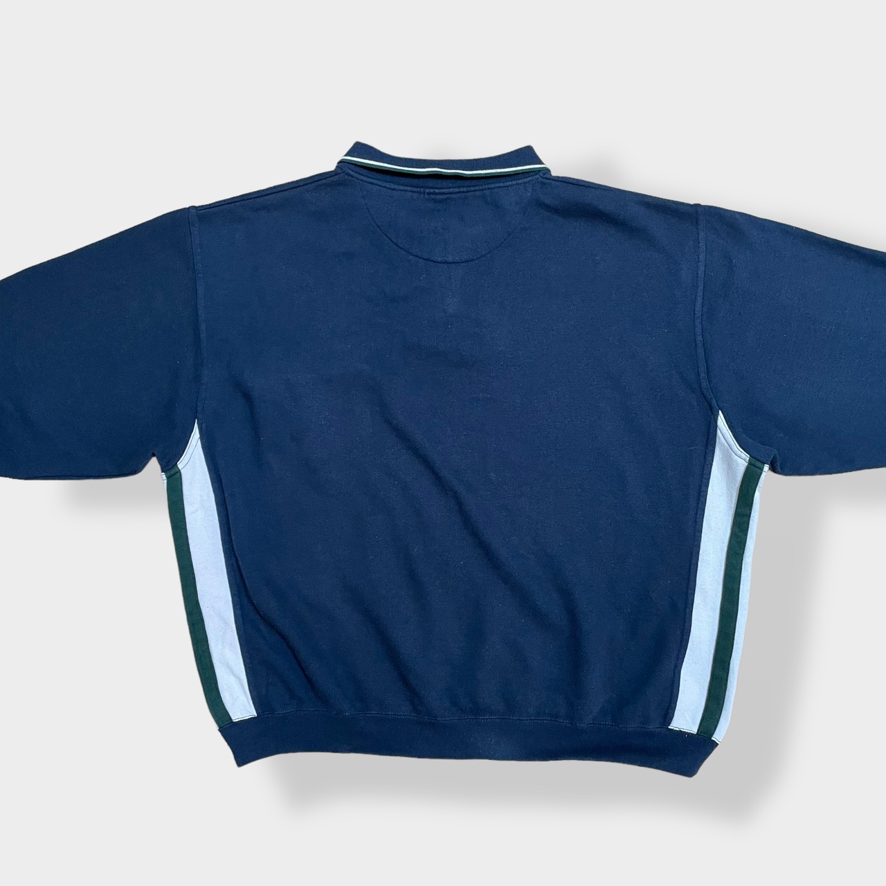 【DAVID TAYLOR】ハーフボタン デザインスウェット トレーナー プルオーバー 胸ポケット 裏起毛 ネイビー デビットテイラー US古着