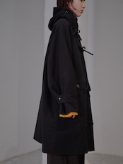 METHO - Front-Open Hooded Coat :Black|コットンシルク/紐留めフロント/ワークポケット