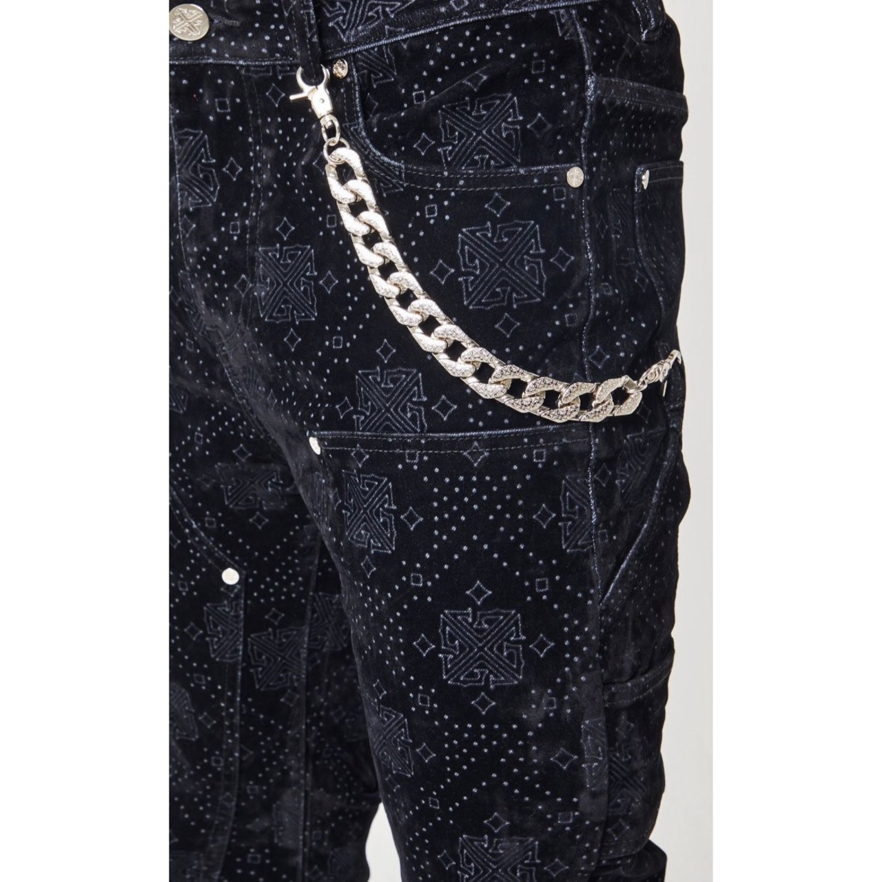 GUAPI / all black monogram velour denim