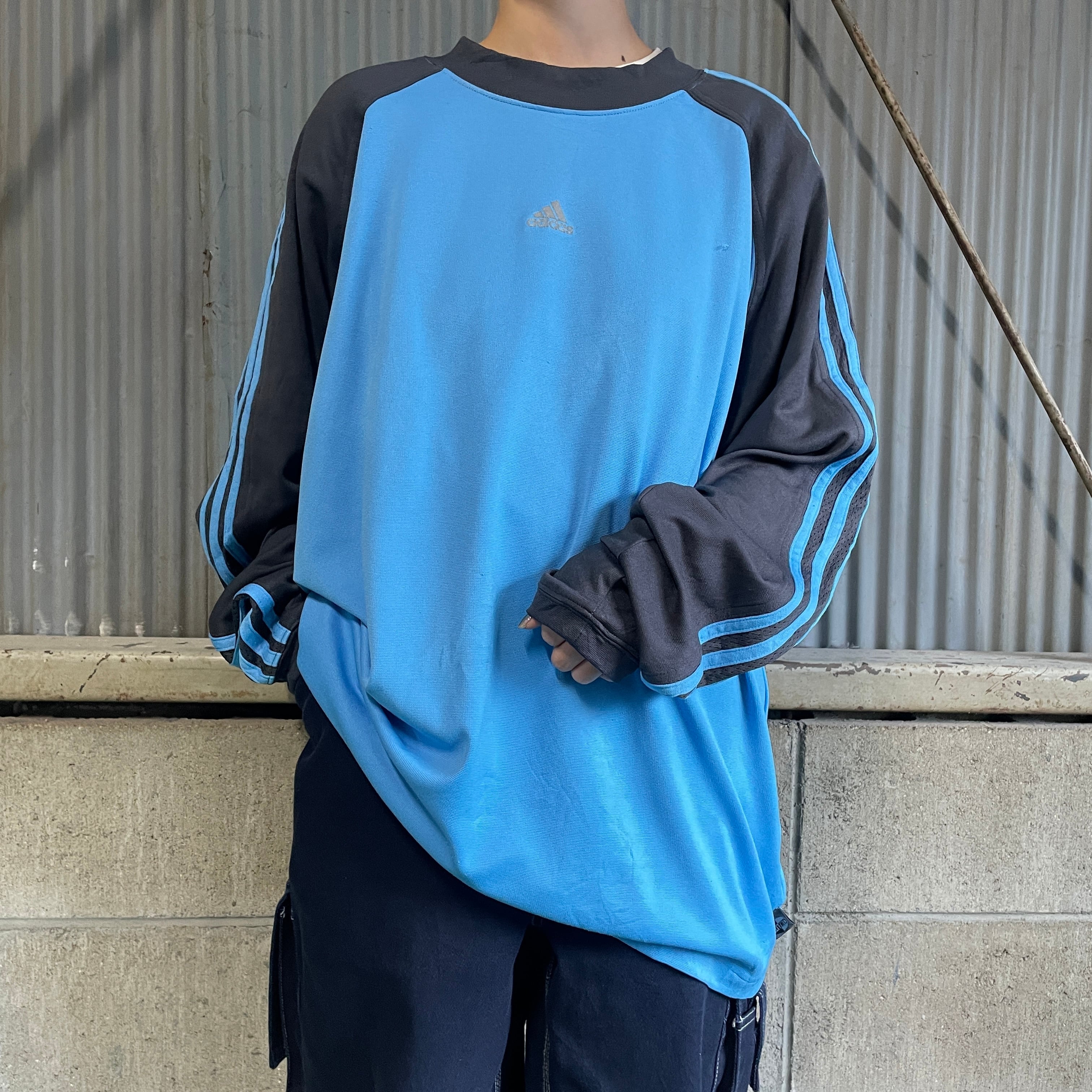 SALE/ 80年代 USA製 adidas アディダス ワンポイントロゴ 長袖Ｔシャツ シングルステッチ ライトブルー (メンズ M)   N8421