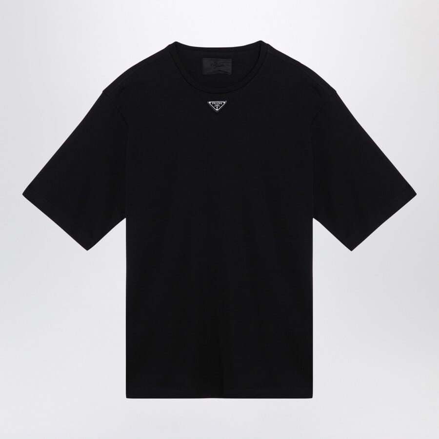 プラダ ロゴトライアングル入りブラックTシャツ メンズ | プラダ 