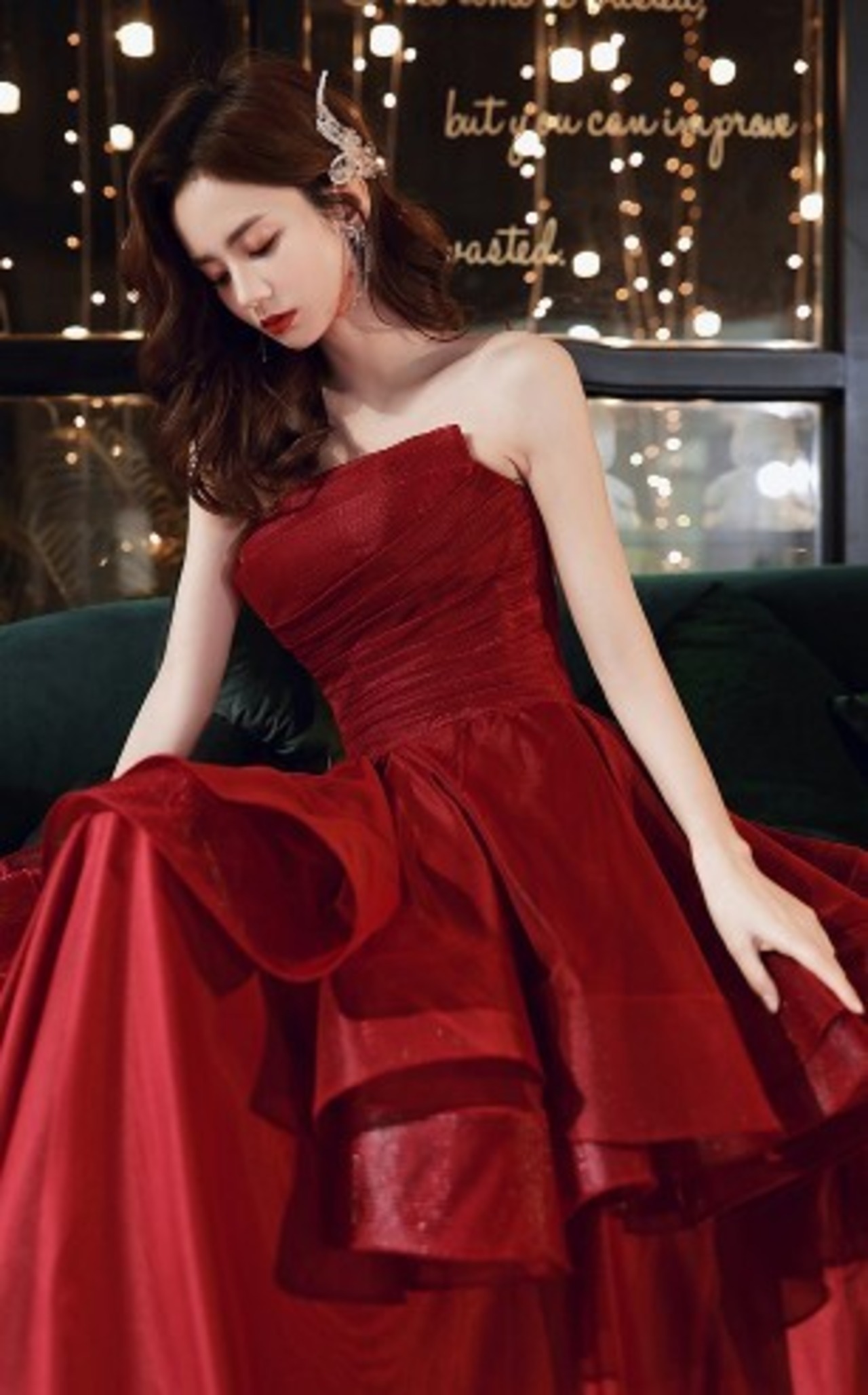 美品！ パーティードレス ワインレッド ベアトップ エレガント  