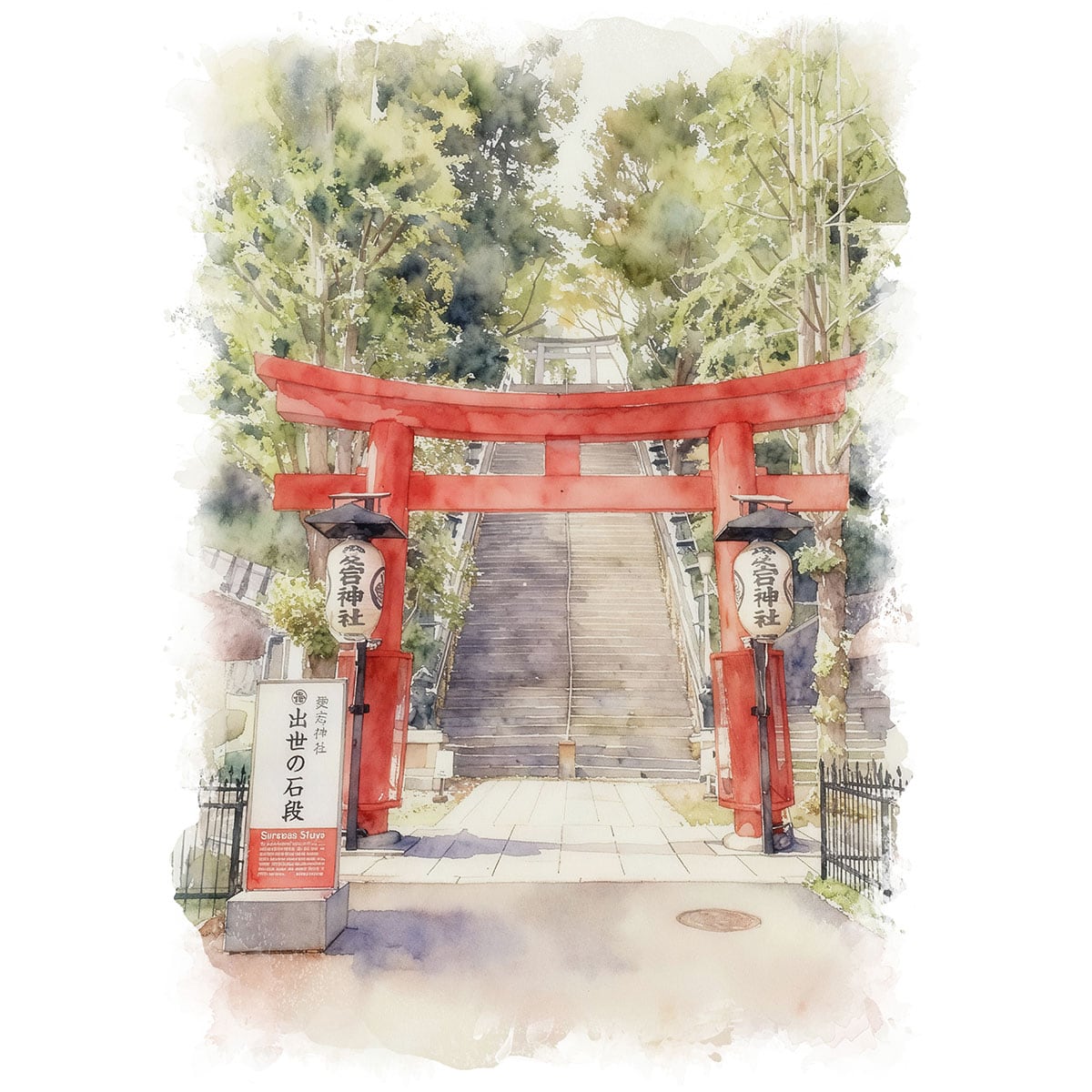 絵画 風景画(街並み) 日本 東京都 愛宕神社 出世の階段 インテリア