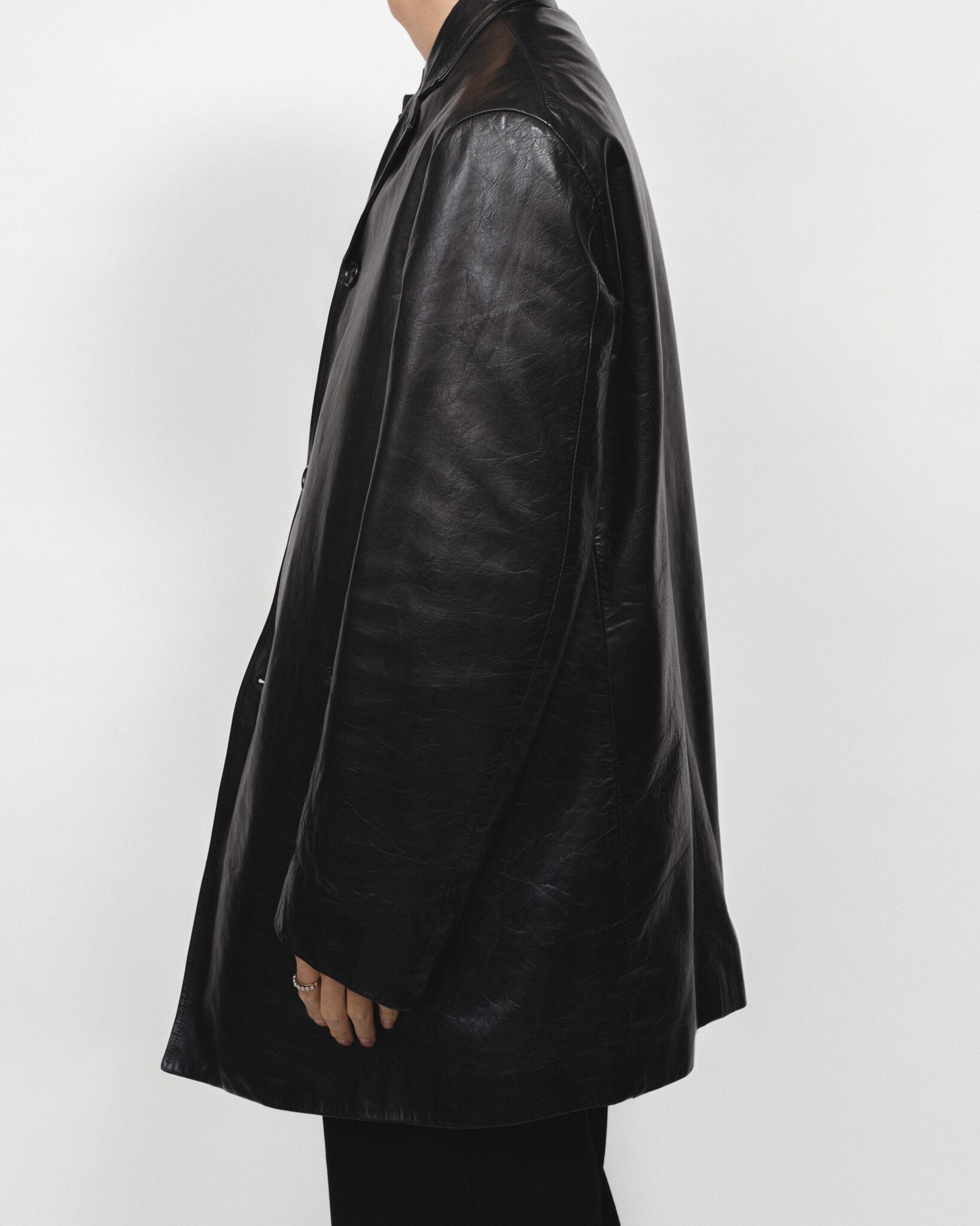 1997-1999] “JIL SANDER” Leather Tailored Half Coat (Designed by