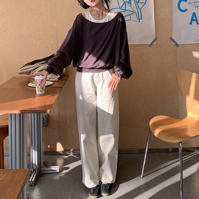 fake two-piece cut and sew top J00015