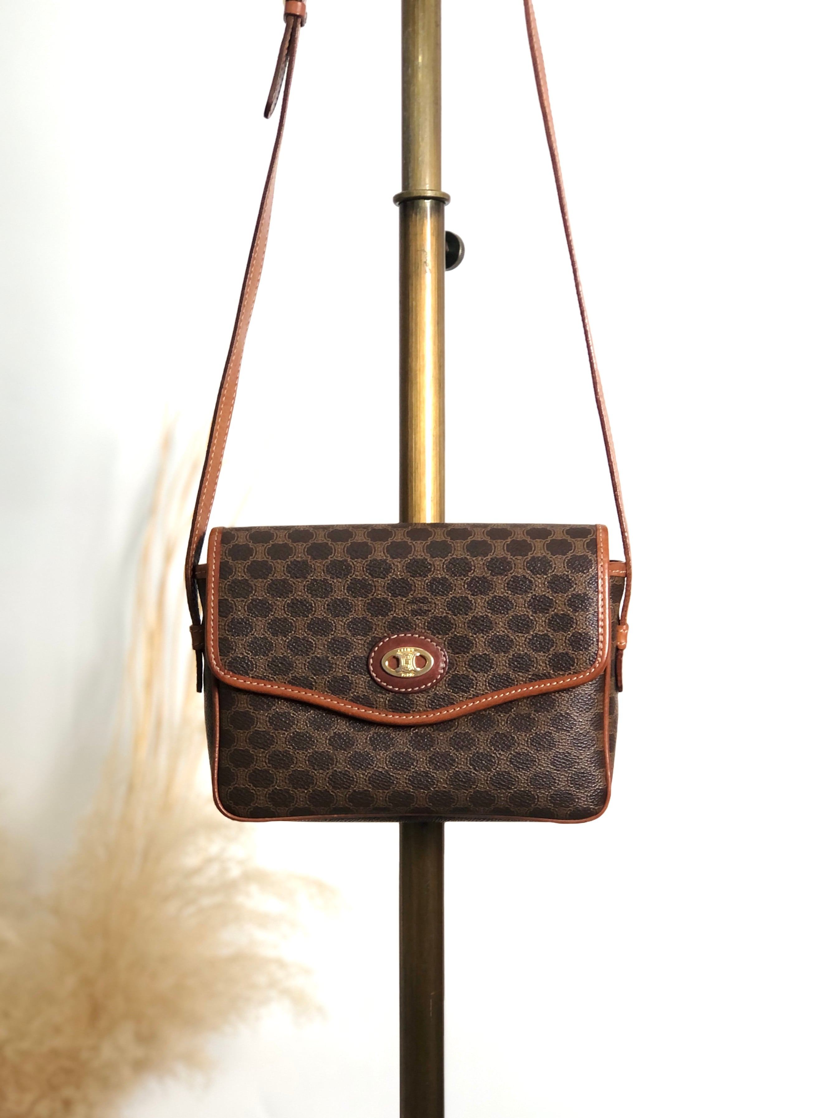 CELINE セリーヌ マカダム ショルダーバッグ ブラウン ブラゾン PVC レザー vintage ヴィンテージ オールド 2mumnz