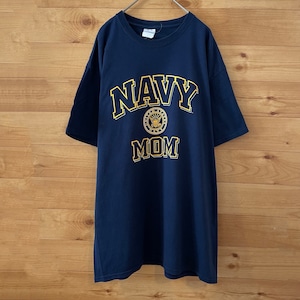 【SOFFE】NAVY MOM Tシャツ プリント USARMY アーチロゴ L  ネイビー us古着