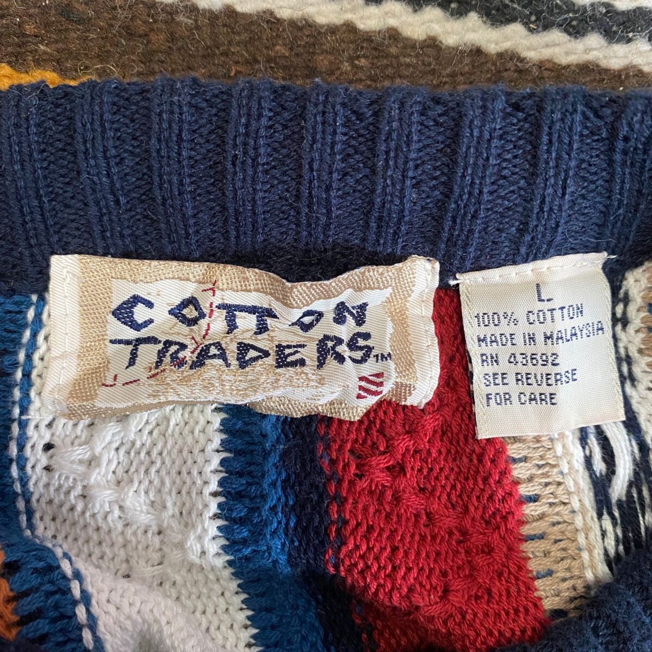 COTTON TRADERS クージー風 3Dニット 総柄 コットンニットセーター 