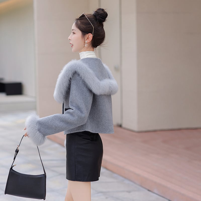 Mサイズ国内即納】フォックスファーカラー ダブルボタン ウール