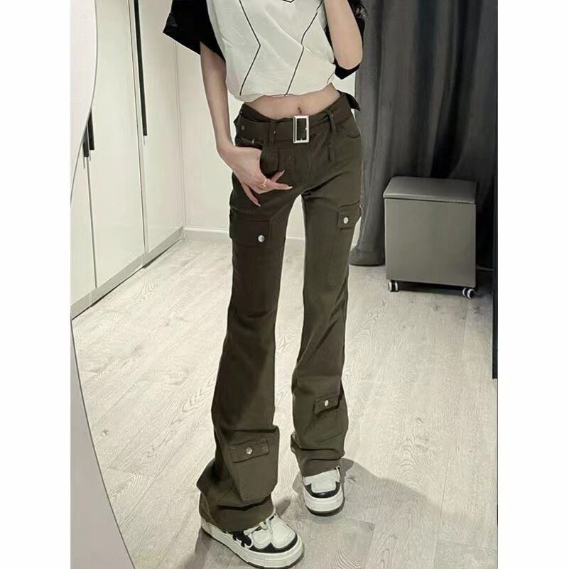 【新作】【送料無料】 アメリカンハイストリートレトロローウエストマイクロフレアジーンズ、夏用女性用薄型デザインニッチカジュアルワークウェアパンツ 0388993854356