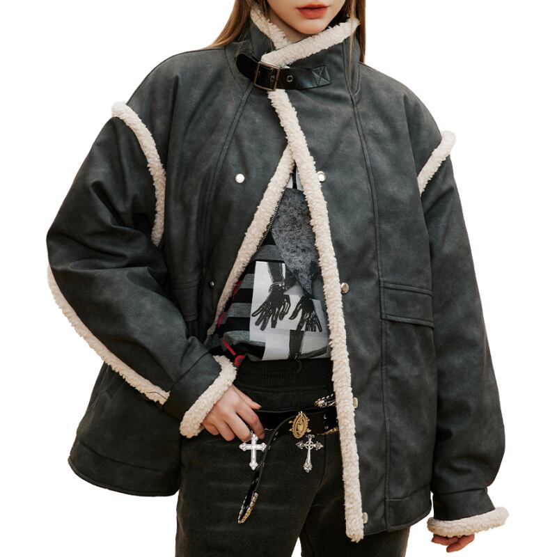 "LKnPrK" High Street Loose PU Leather Jacket