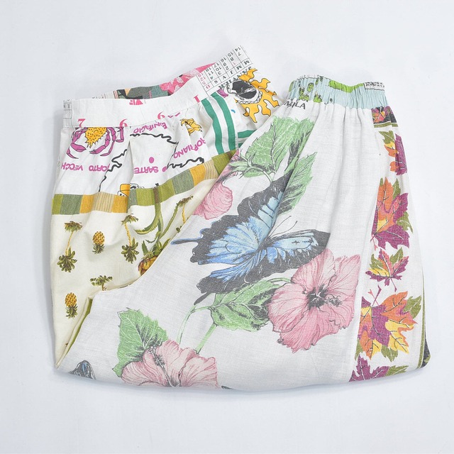 Remake リメイク ヴィンテージ テキスタイル パッチワーク デザイン バルーンシルエット イージーパンツ 再構築 ツギハギ  ユニセックスデザインW61～101cm