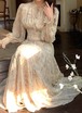 フリルリボンネックフラワーシャーリングワンピ ・78517