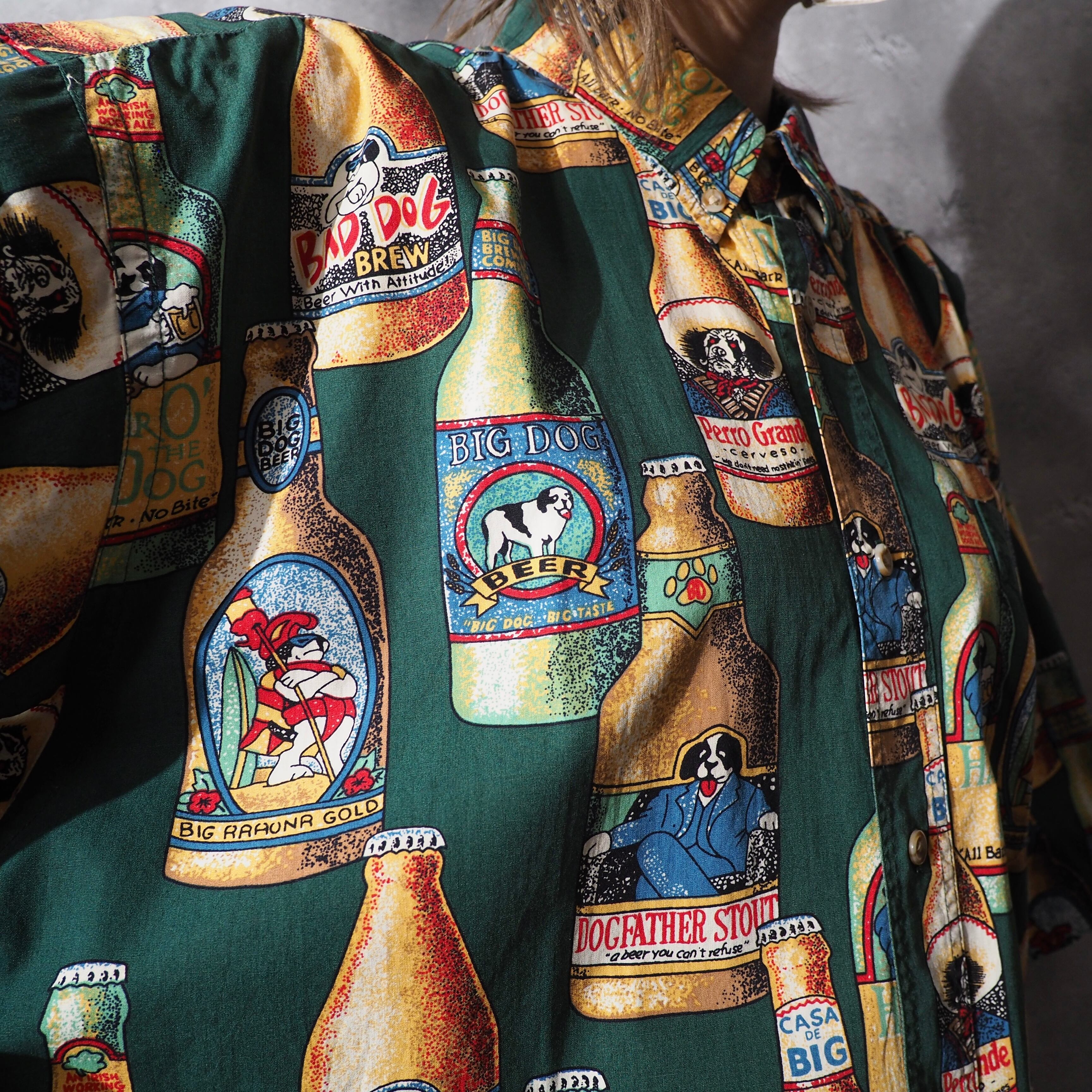 1990s ” Liqueur Big Dogs ” printed cotton button down shirt