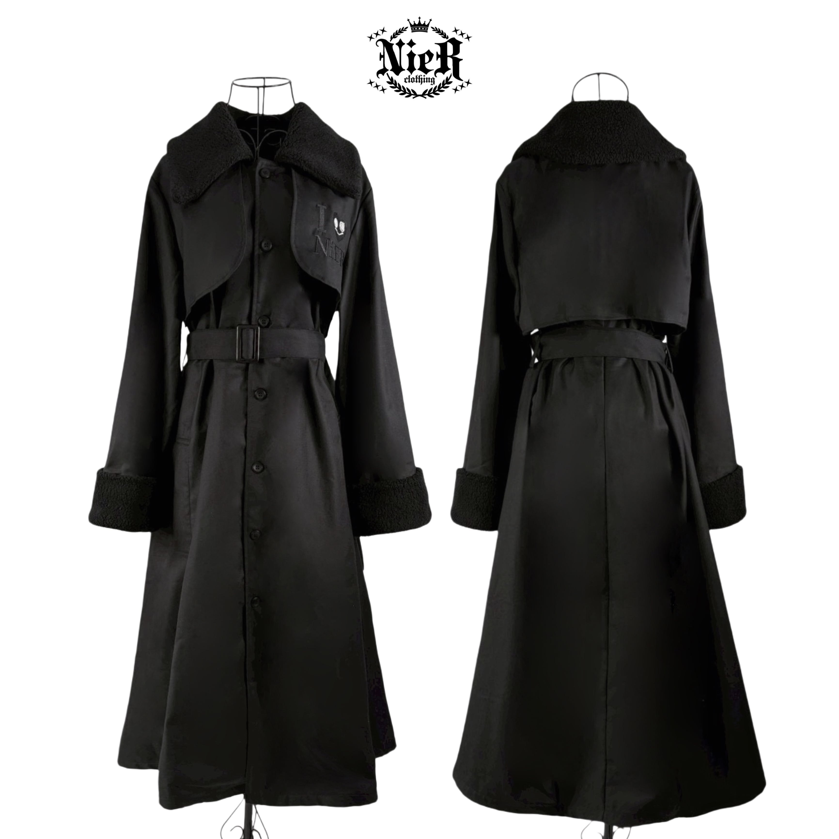 ボア襟付き春用BLACK LONG COAT【NIER刺繍入り】 | NIER CLOTHING