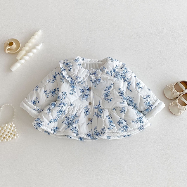 【BABY&KID】冬作中綿入り花柄フリル襟ジャケット