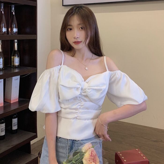 シャツ レディースサマースタイルスリーブリボントップス 夏物 ハンチェンe50870558982